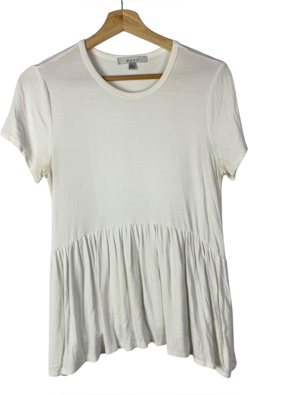 Boutique Gaze White Peplum Short Sleeve Swing Top S